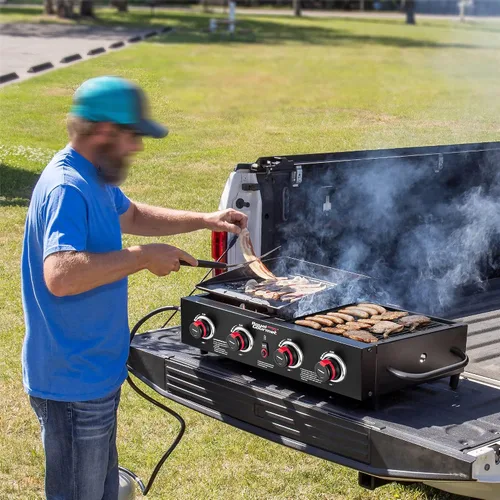 Vista 8 de GD4001TB Combo de parrilla y plancha de propano, 4 quemadores, parrilla de gas portátil para patio trasero o cocina al aire libre, 40000 BTU