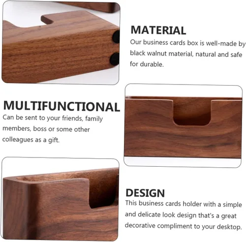 Vista 2 de EXCEART 1pc Estuche de madera para tarjetas de visita Soporte de tarjetas de madera Titular de tarjetas de nombre de madera Soporte para tarjetas