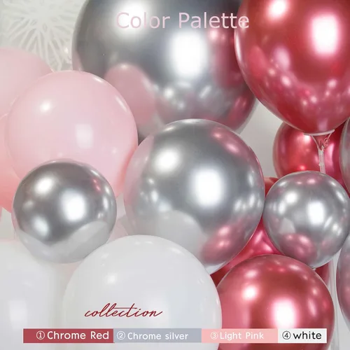 Vista 5 de Kit de arco de guirnalda de globos de invierno rosa, cromado, plateado, rojo y blanco con globos de copo de nieve para niñas Onederland princesa