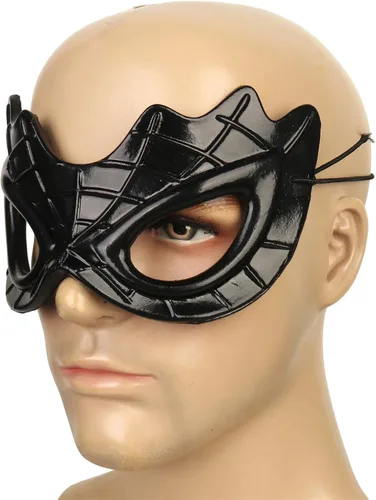 Vista 4 de HOTTERCOS Máscara de ojos de araña negra de Halloween, máscaras de mascarada, accesorios de disfraz para fiesta de cosplay