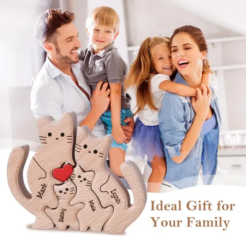 Vista 2 de Rompecabezas de madera personalizado con nombres familiares de 2 a 8, rompecabezas de madera de gato, rompecabezas de madera personalizable