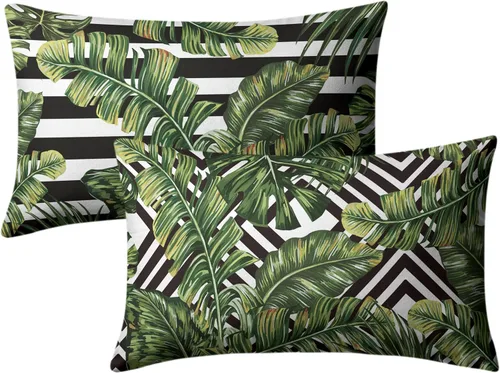 Vista 85 de Juego de 2 fundas de almohada abstractas bohemias de 16 x 16 pulgadas, modernas fundas de almohada de mediados de siglo, diseño de hojas verdes