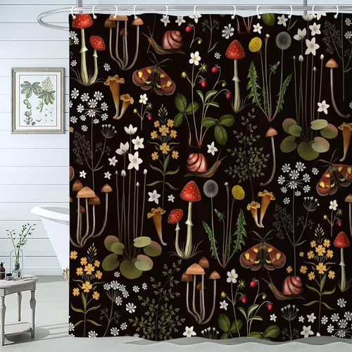 Vista 11 de Cortina de Ducha de Hojas Tropicales, Cortina de Baño Decorativa Verde y Negra con Hojas de Palmera y Plátano, Juegos de Cortinas de Ducha de Tela