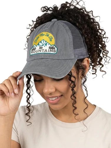 Vista 27 de Funky Junque Gorra de béisbol con cola de caballo cruzada, gorra de malla