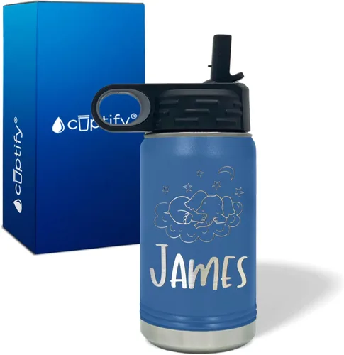 Vista 26 de Cuptify Botella de agua para niños personalizada con nombre en botella de agua aislada con anillo brillante verde de 12 onzas Verde brillante