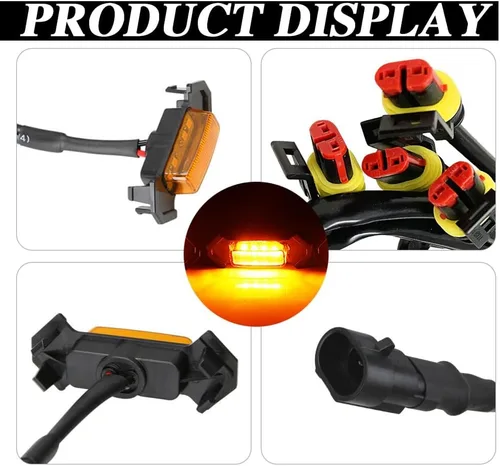Vista 7 de 4 luces LED para parrilla, luces LED ámbar brillante para parrilla con arnés de cableado, lámparas de rejilla frontal impermeables, lámparas