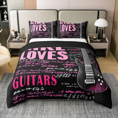 Vista 13 de Juego de funda de edredón de 100 % algodón con diseño de botas de vaquero para niños y niños, funda de edredón con estampado de notas musicales