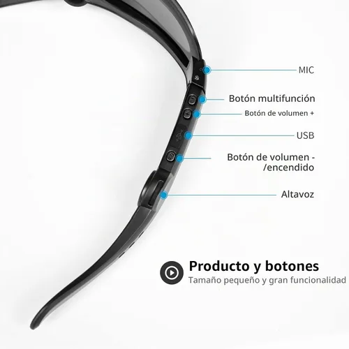 Vista 4 de Gafas inteligentes Bluetooth con audio de oído abierto, control de voz, altavoz incorporado, lente transparente