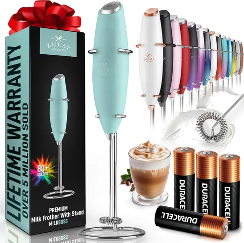 Vista 255 de Zulay Milk Boss Espumador de leche potente manual, hace espuma para latte, batidor para mezclar bebidas, café, miniespumador para capuchino, frappé