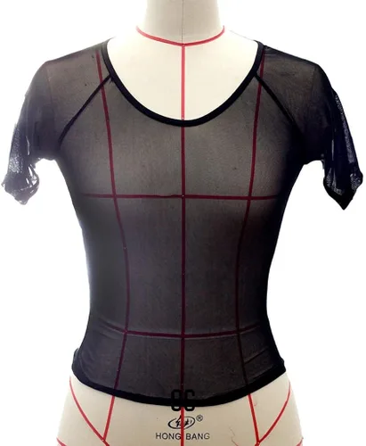 Vista 2 de Lencería de encaje transparente para mujer, de manga corta, sexy, transparente, ropa interior casual y cómoda, Negro