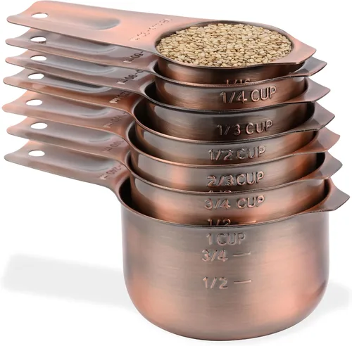 Vista 2 de Juego de tazas y cucharas medidoras de cobre, juego de tazas y cucharas medidoras de acero inoxidable, taza métrica y estadounidense 7 medida y 9