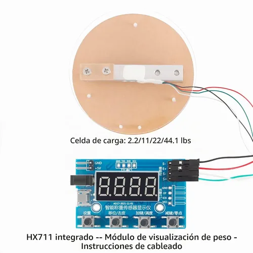 Vista 5 de HX711 Módulo de célula de carga digital, sensor de peso módulo A/D con pantalla Báscula de pesaje de 24 bits Smart Arduino Célula de carga Pantalla