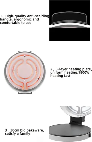 Vista 5 de Horno eléctrico para pizza, máquina de pizza de 12 pulgadas, para encimera, horno de pizza crujiente, pizza casera en 6 minutos. Ideal para fiestas
