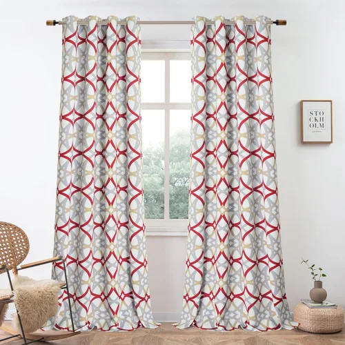 Vista 11 de Cortinas DriftAway Alexander de oscurecimiento para sala de estar, mezcla de lino con patrón, térmicas, oscurecedoras, geométricas, estilo marroquí