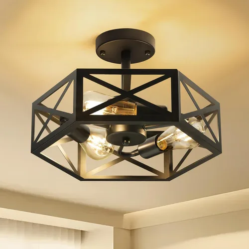 Vista 11 de Lámpara de Techo Moderna Semi-Empotrada, Lámparas de Techo Empotradas Hexagonales de 1 Luz para Accesorio de Iluminación de Comedor, Accesorios