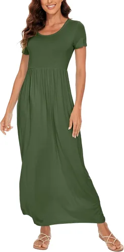 Vista 2 de HAOMEILI - Vestido largo de manga cortalarga, holgado, liso, informal y con bolsillos para mujer
