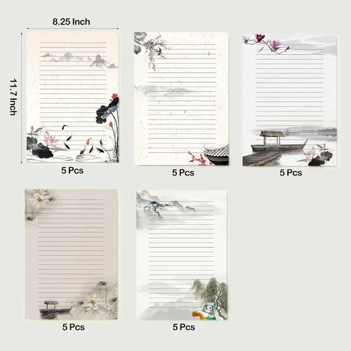 Vista 3 de 50 papeles de papelería de escritura, papel de papelería forrado para escribir cartas, papel de carta vintage con líneas, 100 GSM, tamaño A4, 10