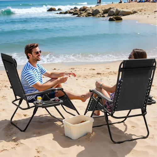 Vista 2 de Greesum Sillas Zero Gravity - Juego de 2 sillones reclinables ajustables de malla de acero para playa, terraza, césped, camping, patio, silla Negro