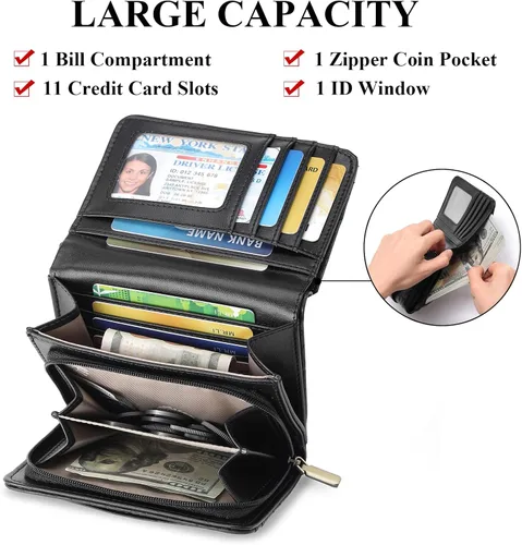 Vista 2 de SENDEFN Billeteras para mujer, billetera triple para mujer, tarjetero para tarjetas de crédito, bolsillo para monedas con ventana de identificación