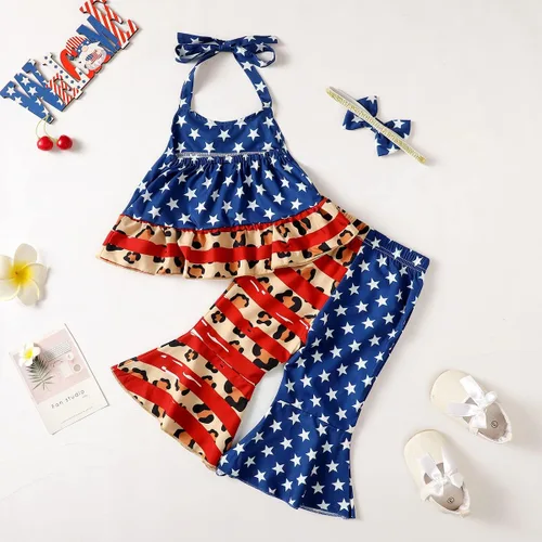 Vista 3 de FUNNYBSG Conjunto de ropa para bebé niña 4 de julio con estampado de estrellas y rayas