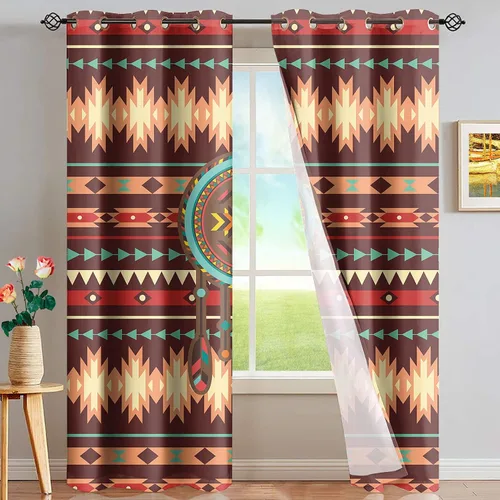 Vista 27 de Dreaweet African Tribal Blackout Curtains 63 Inch Long 2 Panels Set Bohemian Ethnic Geometric Grommet Top Thermal Insulated Curtains for Living Room