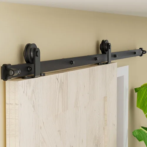 Vista 7 de Kit de herrajes para puerta corrediza de granero de 6.6 pies, riel de puerta corredera para puerta de madera individual de 40 pulgadas de ancho