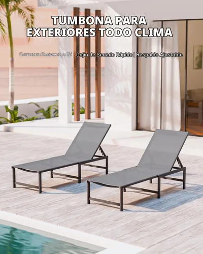 Vista 3 de Tumbona de aluminio para patio al aire libre, gris