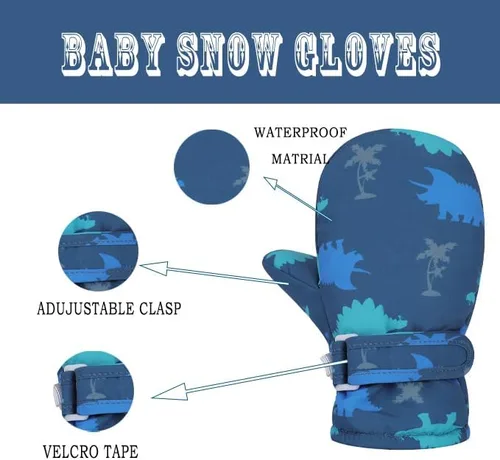 Vista 6 de Urban Virgin Guantes de invierno para bebés y niños pequeños, con forro polar, cálidos, impermeables, guantes de nieve para niños y niñas