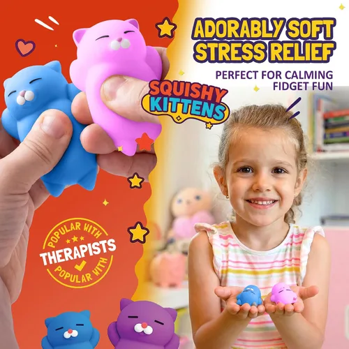 Vista 2 de Nutty Toys Juego de Gatos Suaves - Gatitos Kawaii de Silicona Suave de 2", Juguete Principal para Alivio del Estrés 2025 Regalos Únicos