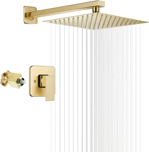 Vista 10 de Grifo de ducha negro mate de una sola función con válvula áspera, sistema de grifo de ducha de lluvia de baño, cabezal de ducha cuadrado de acero
