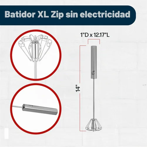 Vista 5 de Batidor de mano de acero inoxidable de 14 pulgadas, duradero y fácil de usar, batidor de mano giratorio para batir huevos, espumar leche, mezclar