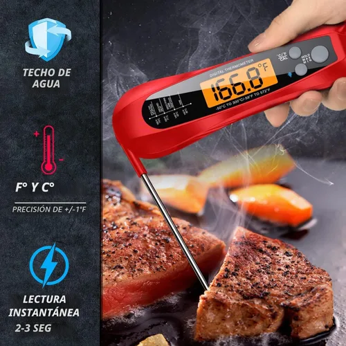 Vista 4 de Therm Pro® Chef - Termómetro digital para carne, lectura instantánea de 1 segundo, certificado NIST® con precisión de ± 0.5 ℉, pantalla LED ultra