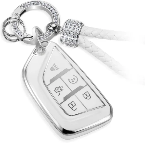 Vista 34 de para llavero de Cadillac con funda de TPU con superficie granulada y cuerda trenzada metálica, funda de llavero mejorada para 2020 en adelante CT4