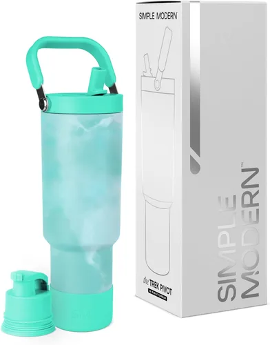 Vista 20 de Simple Modern Trek Pivot Vaso con pajita abatible de 30 oz con asa Botella de agua y protector Tapas intercambiables de pajita y para beber
