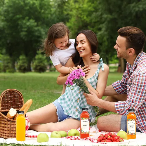 Vista 7 de Moretoes - 8 unidades de botellas de jugo de 16 onzas, botellas de plástico con tapas, botellas reutilizables para jugos para bebidas, batidos