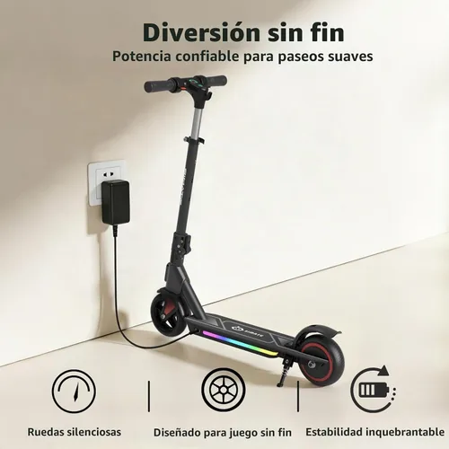 Vista 6 de SIMATE Electric Scooter for Kids Ages 6-14, 3 Adjustable Heights 34"/37"/39", LED Display & Colorful Lights, Foldable Kids Electric Scooter, 8.7 MPH