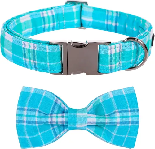 Vista 15 de Maca Bates - Collar de perro azul a cuadros con corbatín marinero con estampado de cuadrícula para cachorros, collar de cuadros ajustable, duradero