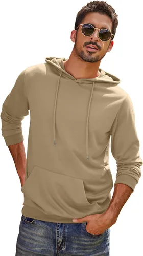 Vista 2 de COOFANDY Sudaderas con capucha para hombre, casual, ligera, de manga larga, atléticas, con bolsillo