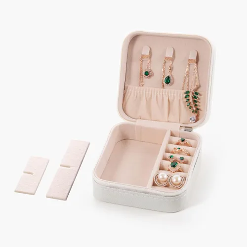 Vista 4 de Joyero de viaje, mini cajas de viaje portátiles para joyas, pequeño organizador de joyas para anillos, aretes, colgantes, relojes, collares, lápices