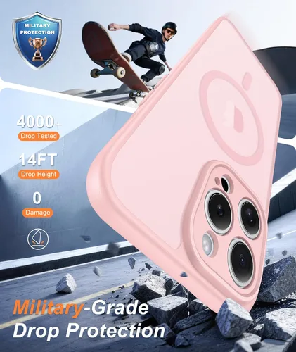 Vista 328 de FNTCASE Funda para iPhone 17 Pro: Fundas delgadas translúcidas de color azul claro compatibles con MagSafe, protección completa de la cámara