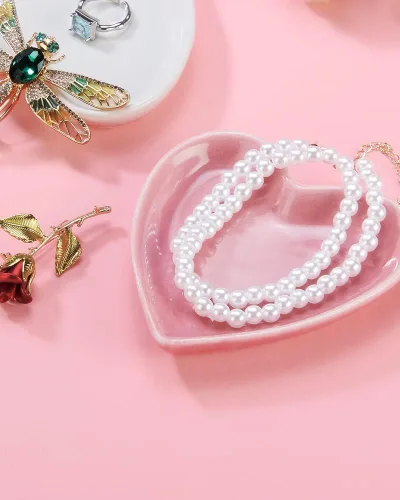 Vista 5 de JAMEND CLXP 2 platos de compromiso para anillos de boda para recién casados, decoración del hogar en forma de corazón, bandejas de cerámica