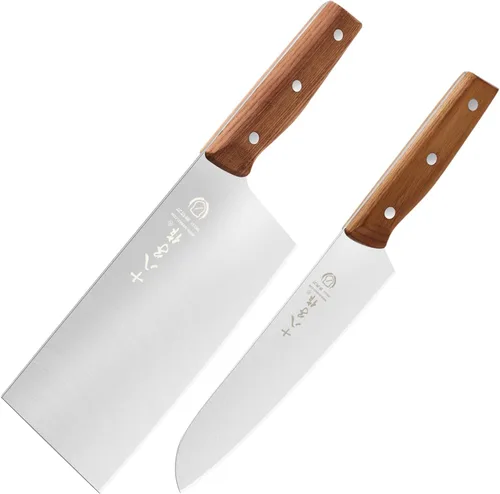 Vista 18 de SHI BA ZI ZUO Juego de cuchillos de cocina de 2 piezas, cuchillo Santoku y cuchillo de pelar, cuchillo de chef japonés con revestimiento de Ti