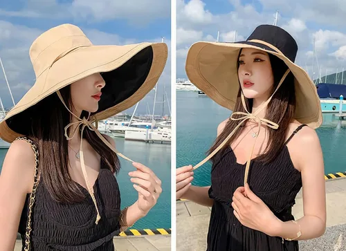 Vista 5 de HUAMULAN Sombrero de Sol de Verano de Ala Ancha para Mujeres con Borde Alambrado Sombrero Bucket de Playa y Pesca Reversible Plegable de Viaje