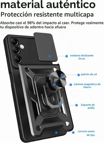 Vista 7 de Funda para Samsung Galaxy A14 5G con [2 unidades] protector de pantalla, para Galaxy A14 4G, funda protectora de doble capa resistente para teléfono