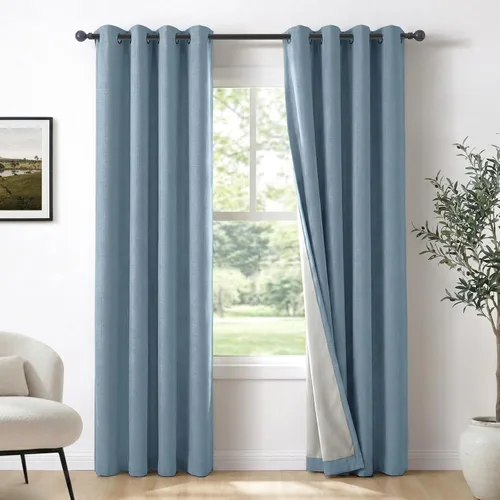 Vista 34 de Cortinas opacas de lino para dormitorio de 45 pulgadas de largo, cortinas beige con ojales para sala de estar, cortinas de oscurecimiento