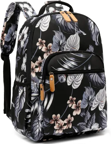 Vista 118 de Leaper Mochila para laptop para mujer: linda mochila floral para escuela, universidad, viajes, trabajo, mochila ligera para niños, Negro margarita