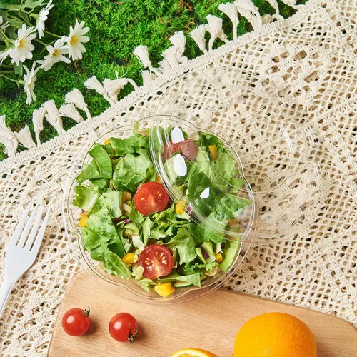 Vista 7 de 50 juegos de ensaladas de plástico transparente de 24 onzas con tapas herméticas desechables para llevar, recipientes para mezclar para frutas
