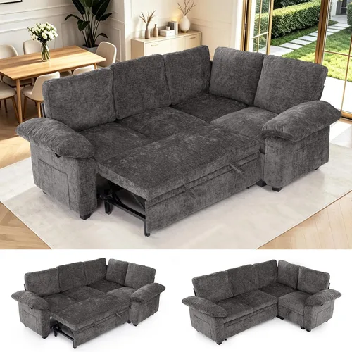 Vista 11 de Sofá cama modular modular con cama extraíble, sofá modular de 5 asientos en forma de L con almacenamiento, sofá nube, sofás seccionales convertibles
