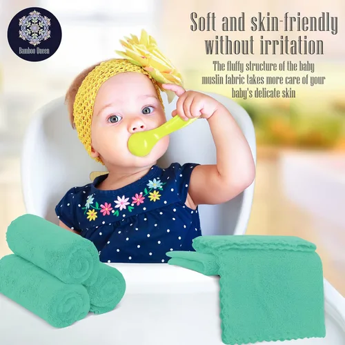 Vista 5 de Paquete de 16 toallitas para bebé - 10x10 pulgadas, vellón de coral - Paños de lavado extra absorbentes y suaves para recién nacidos, bebés y niños