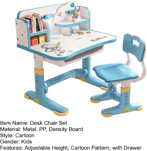 Vista 6 de Juego de escritorio y silla, juego de sillas de escritorio ampliadas con patrón de dibujos animados para niños, escritorio de estudio, altura